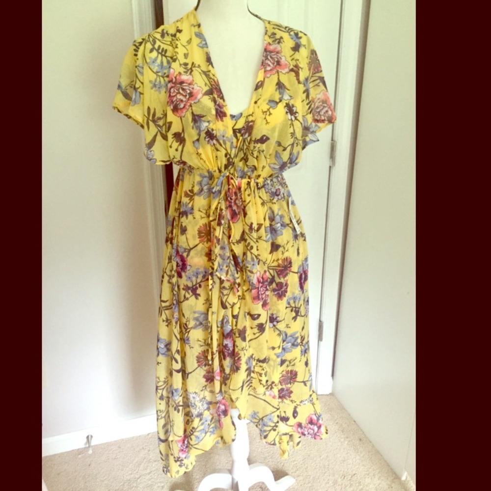 2 Piece Hi Low Yellow Floral Dress